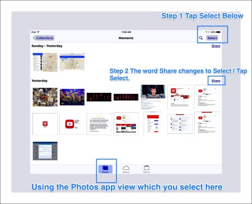 Each day is represents a separate selectable group of photos that can be multi-selected all in one step