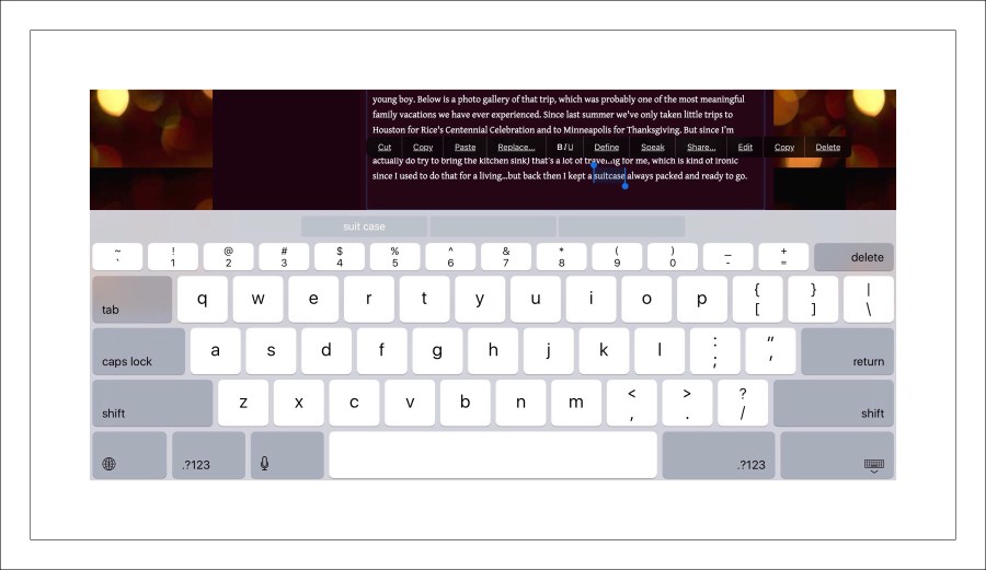 What Weebly app keyboard looks like on iPad Pro now