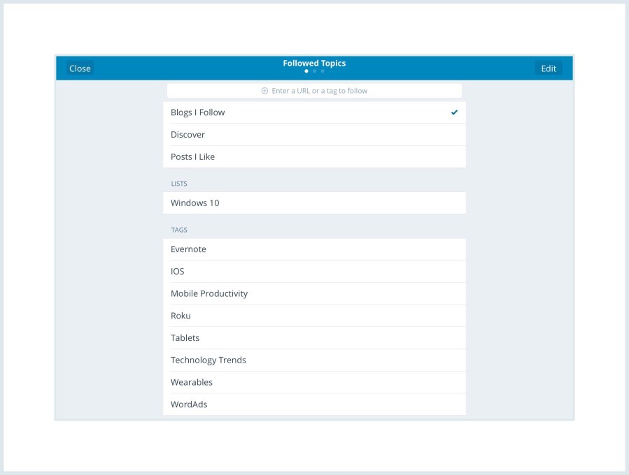 WordPress ios App Reader Menu