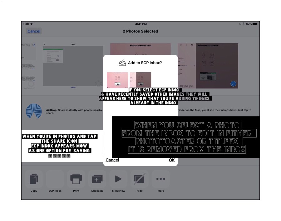 How to place an image in the ECP Inbox from ios Photos app