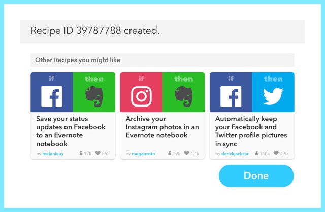 Notification when I've successfully 'created' or connected an IFTTT recipe