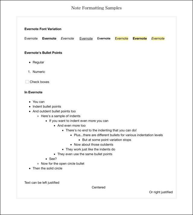 Evernote Formatting Sample