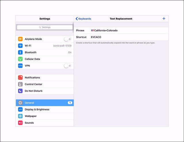 example of text replacement in ios settings