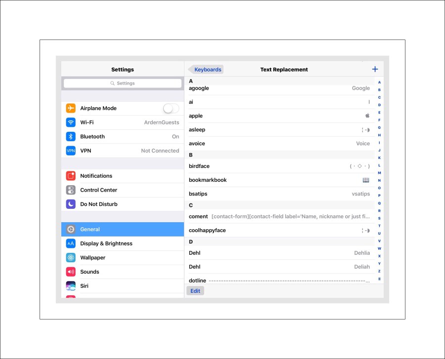Here's a list of some of my text replacements