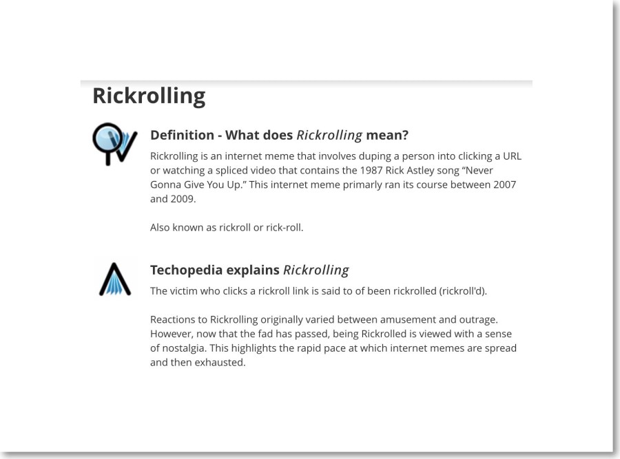 Definition of 'RickRolling'