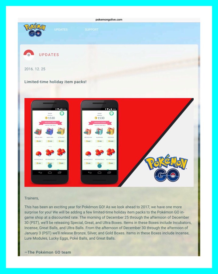 Niantic's explains gift boxes