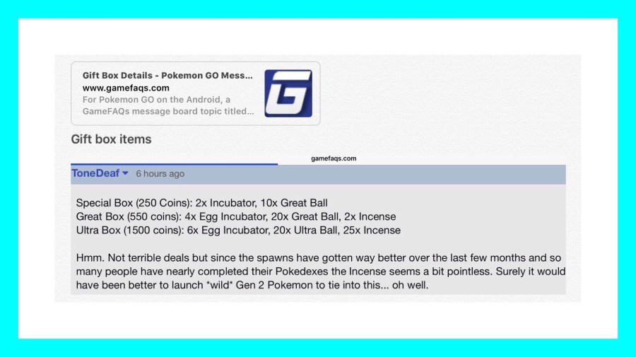 ToneDeaf explains contents of PokemonGo gift boxes