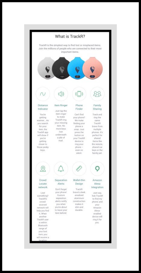Key features for TrackR Bravo