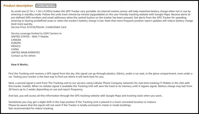 Product Description for the Optimus Real Time GPS