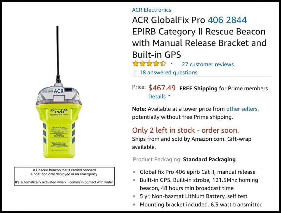 ACR GlobalFix Pro 406 2844 EPIRB Category II Rescue Beacon
