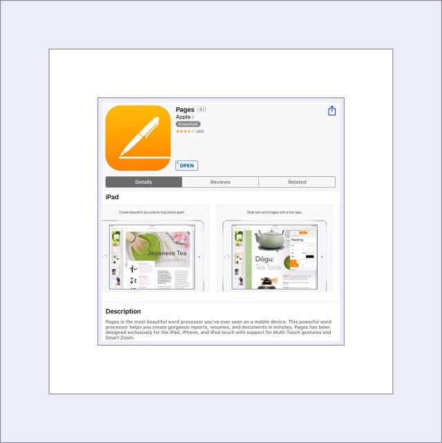 Pages is Apple's Word Processing App for ios