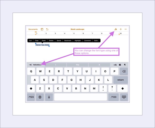 Two different menus are available for changing the font type