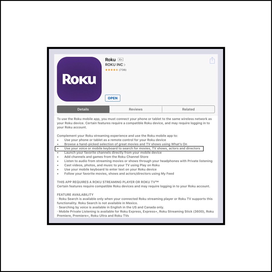 Roku's ios app with Voice Search