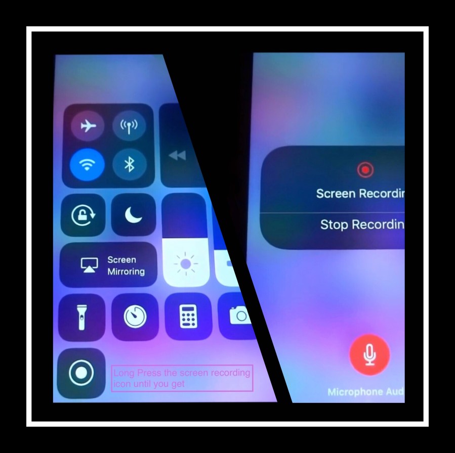Another illustration showing ios 11's screen recording app.