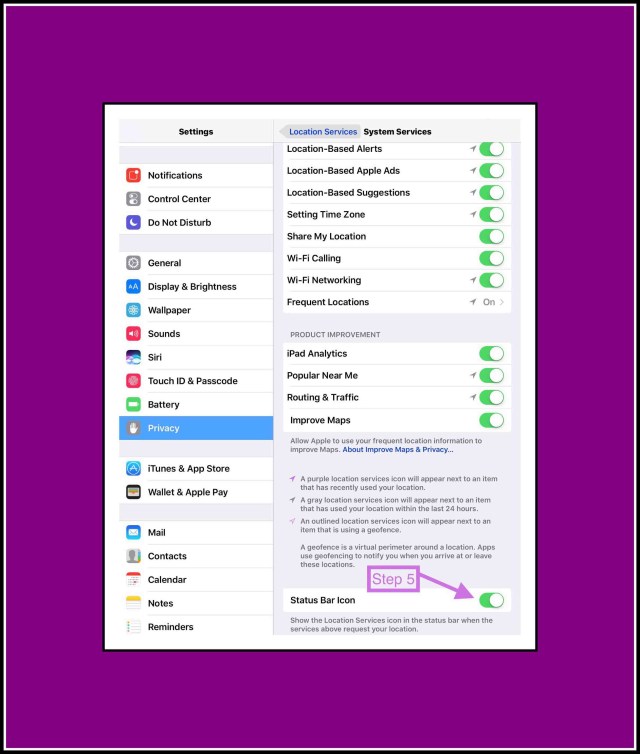 Step 5 Scroll down to the bottom of the screen and turn on 'Status Bar Icon'