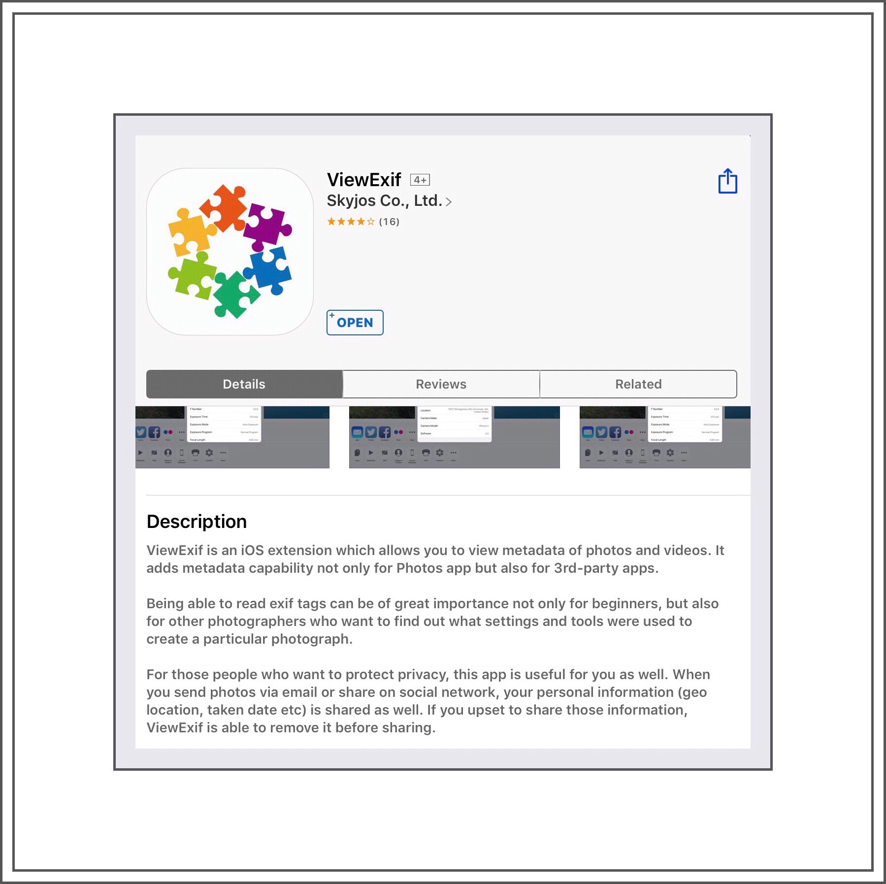 ViewExif ios App $.99