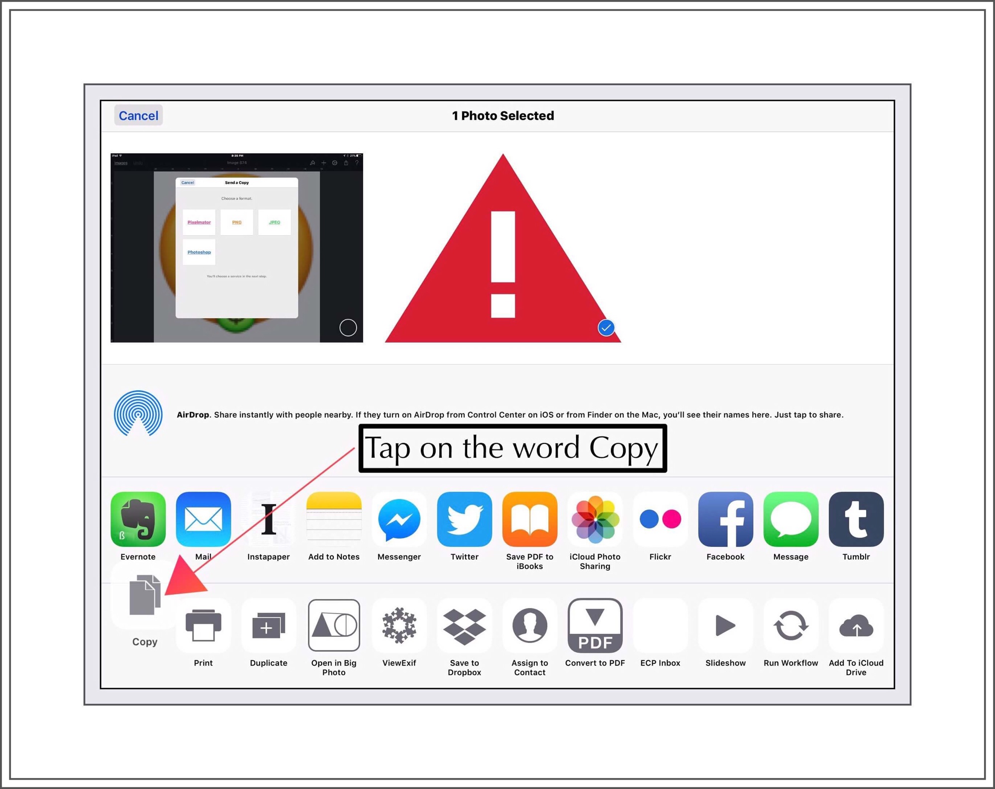 Copy the photo bu tapping on Copy.