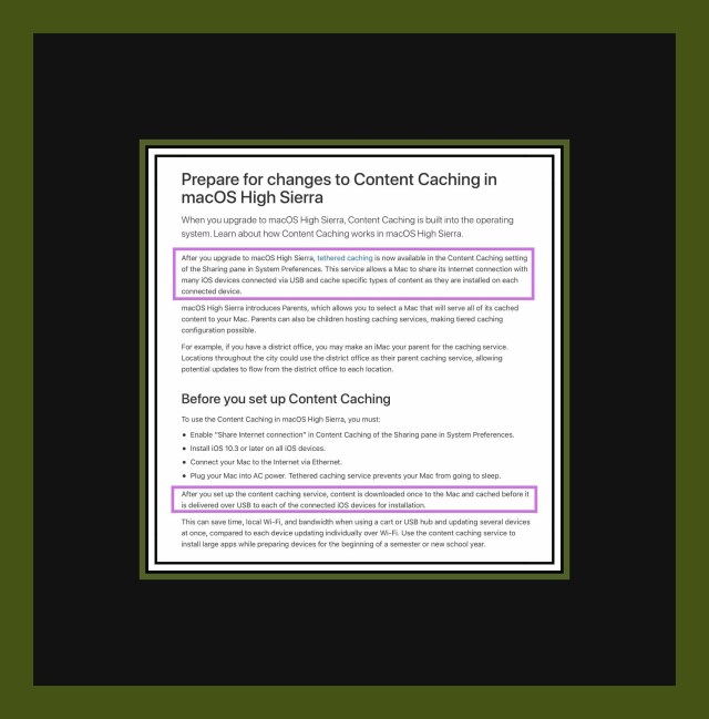 Prepare for caching in High Sierra