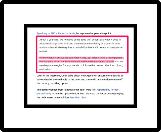 Tim Cook Reveals Where Throttling Was Mentioned