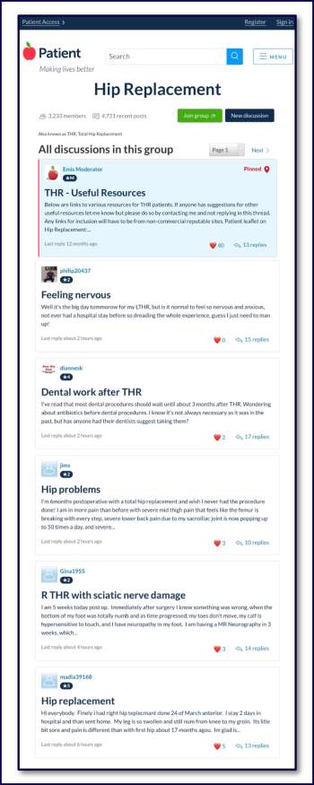 Patient Hip Replacement Forum