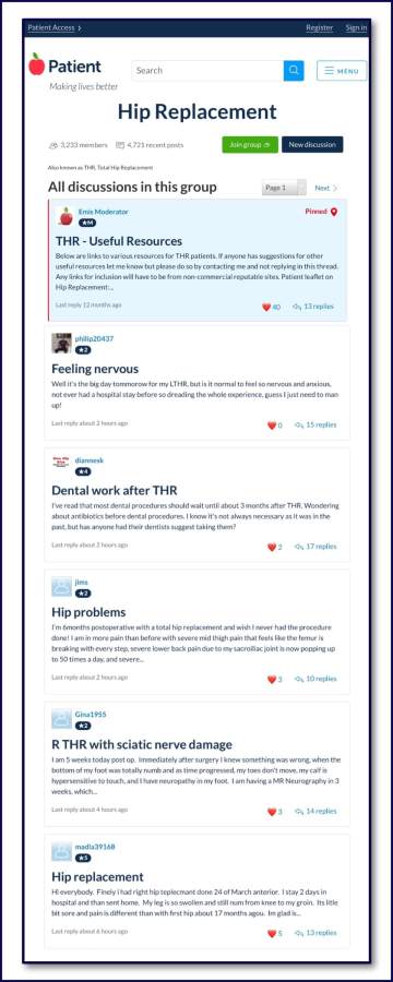 Patient Hip Replacement Forum