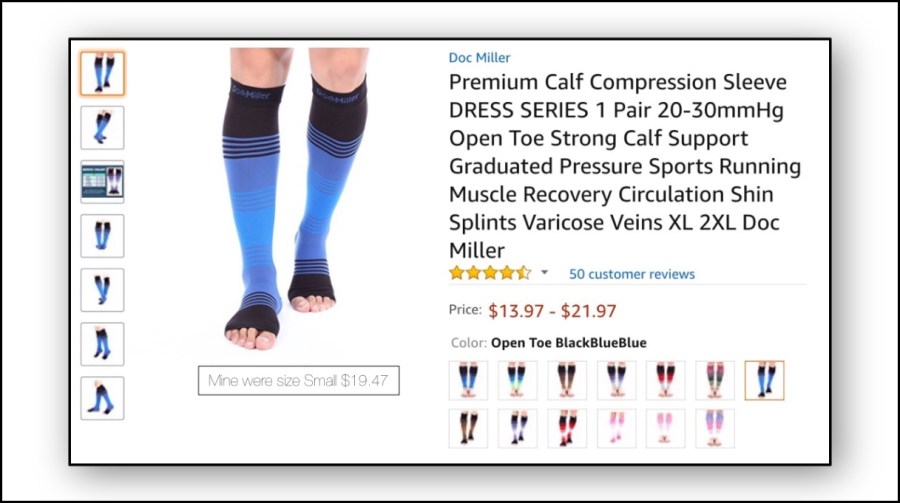 Doc Miller Blue Striped Open Toed Compression Socks