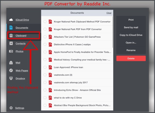 The Clipboard menu item