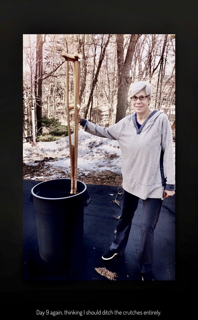 Me, happy I can ditch my crutches soon