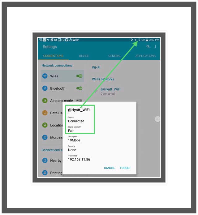 Android connection looks OK but shows no bars