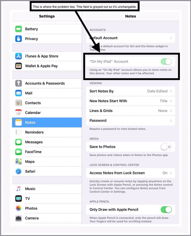 The problem in Settings